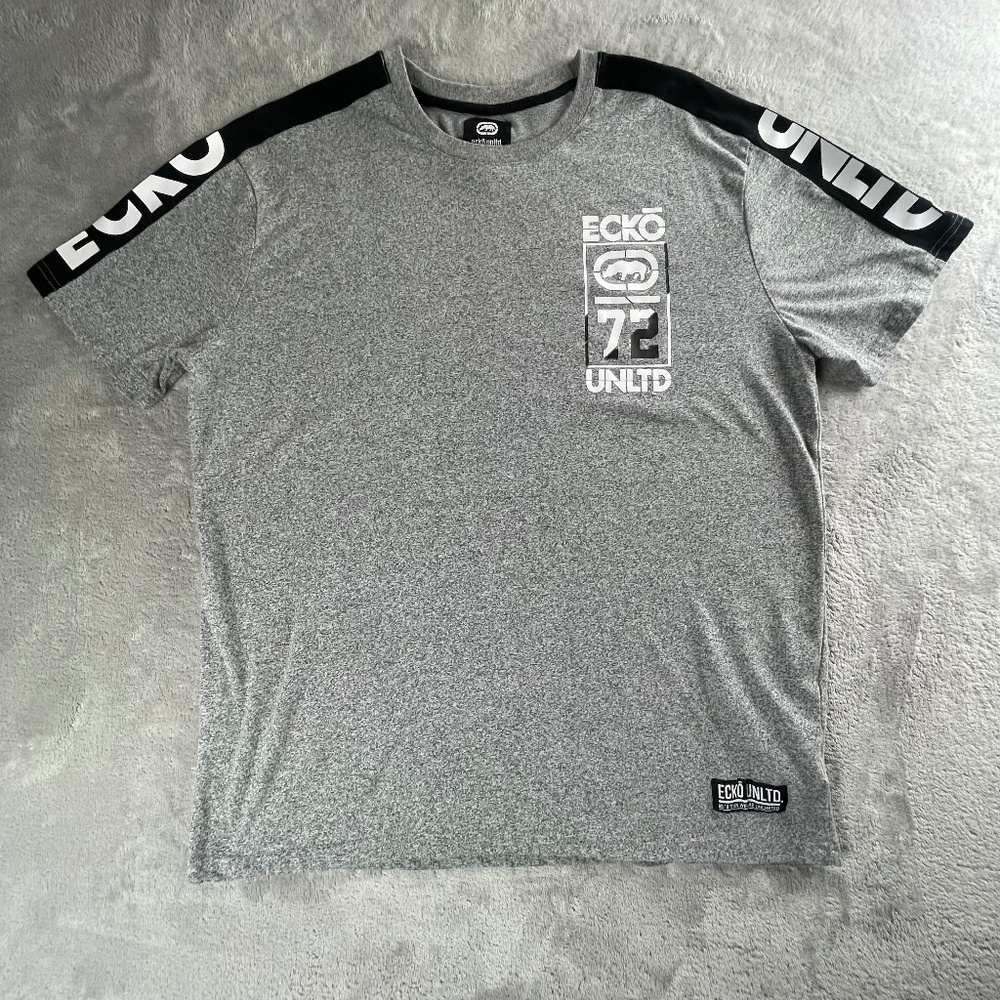 Vintage ECKO UNLTD Shirt Short Sleeve Grey Black Y2K Hip Hop Baggy 2XL